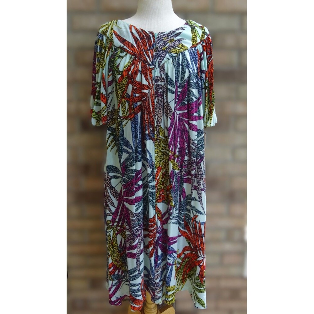 Go Softly Patio Tropical Leaf Zip Front Duster Cover Up - Size L